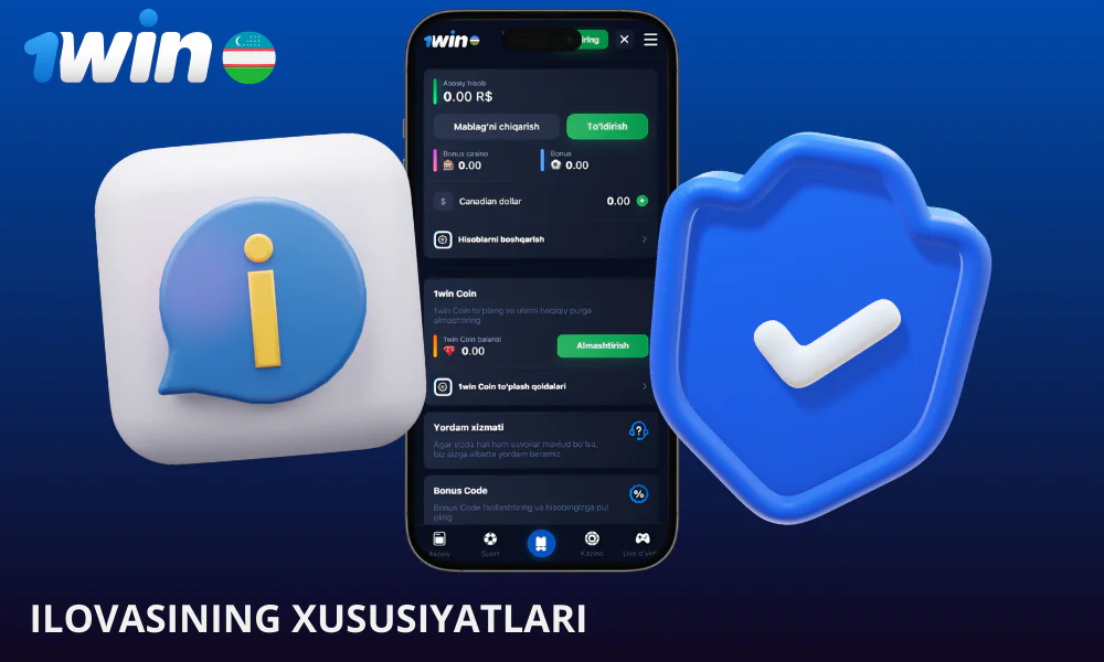 Ishonchli ma’lumotlarni himoya qilish, shifrlash, oddiy interfeys, bularning barchasi 1win ilovasida