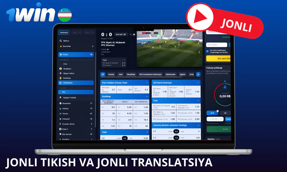 Katta onlayn tikish bozori 1win da mavjud