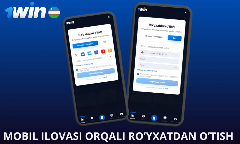 1win ilovasida ro’yxatdan o’tish bo’yicha ko’rsatmalar