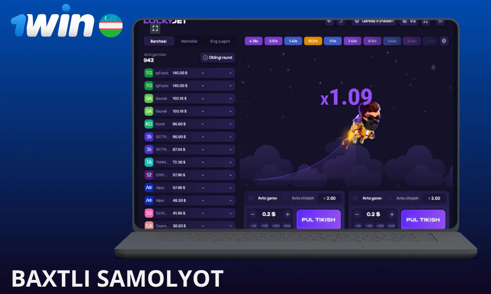 1Win Baxtli samolyot o'yini